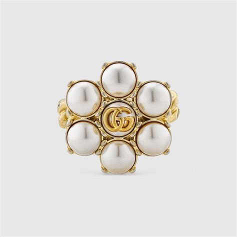 gucci pearl double g ring|gucci flower ring.